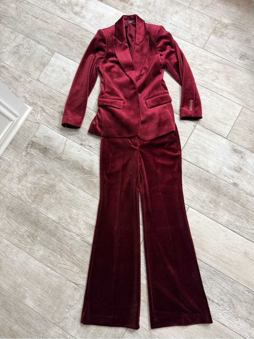 Express Women's Velvet Pantsuit in Deep Burgundy